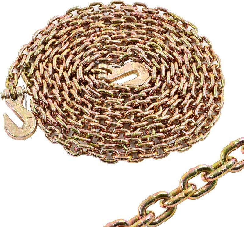 BIGREAT سلسلة ربط نقل ثقيلة G80 1/4 بوصة × 16 قدم، سلسلة سحب مع خطافات جاب G70، قدرة تحميل آمنة 3300 رطل لسلسلة النقل، السحب (1/4 بوصة × 16 قدم أصفر). - Image 1